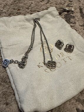 Kendra Scott Silver Filigree Pendant Necklace with Matching Studs